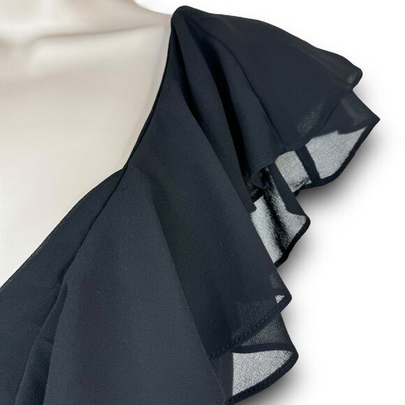 Lulus Little Black Ruffle Mini Dress Flutter Sleeves Vneckline Sleeveless XS - Picture 3 of 10